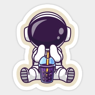 Cute Astronaut Drinking Boba Milk Tea Space Cartoon Sticker